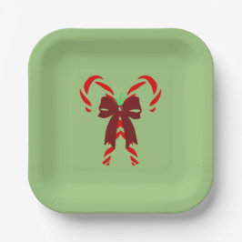 Plato De Papel Red Candy Canes with Pine Needles & Bow