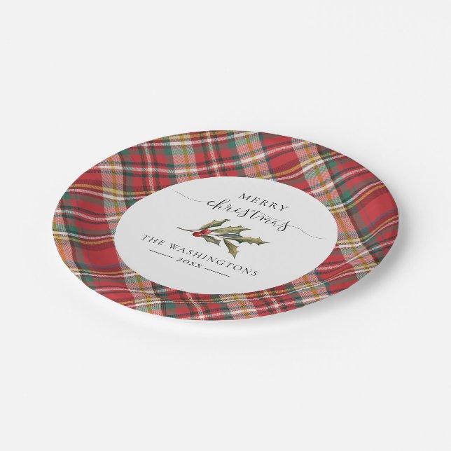 Plato De Papel Red Check Rustic Merry Christmas Farmhouse (Angular)