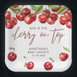 Plato De Papel Red Cherry Baby Shower<br><div class="desc">Placas de papel Baby Shower de cerezo rojo. Elementos coincidentes disponibles.</div>