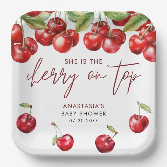 Plato De Papel Red Cherry Baby Shower (Anverso)