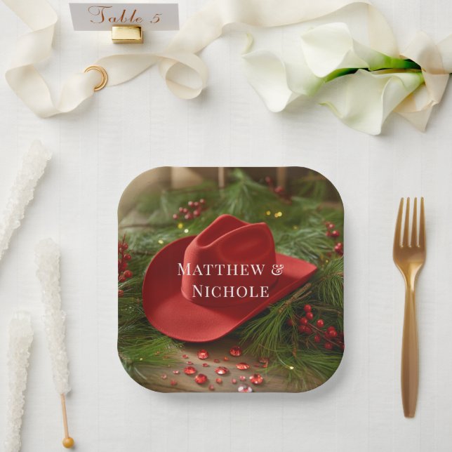 Plato De Papel Red Christmas Cowboy Hat Wedding (Boda)