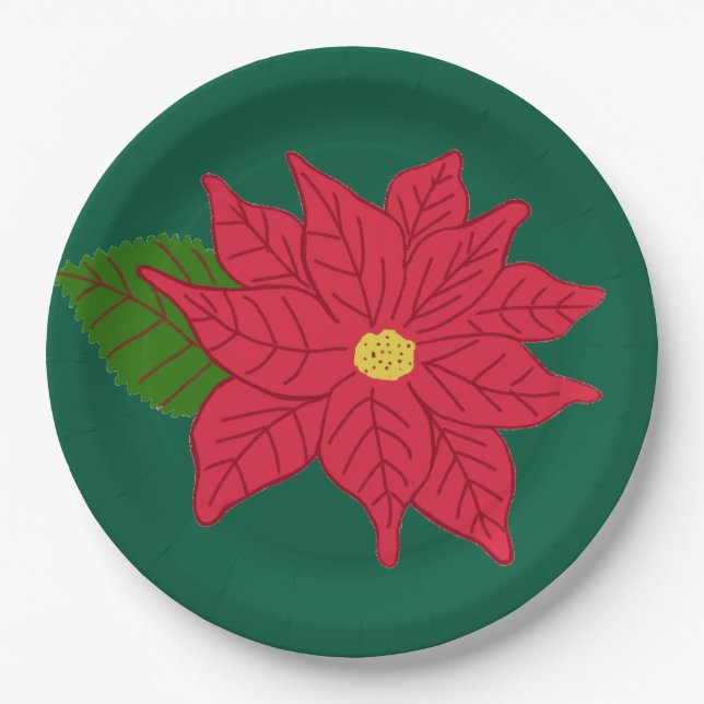 Plato De Papel Red Christmas Poinsettia  (Anverso)