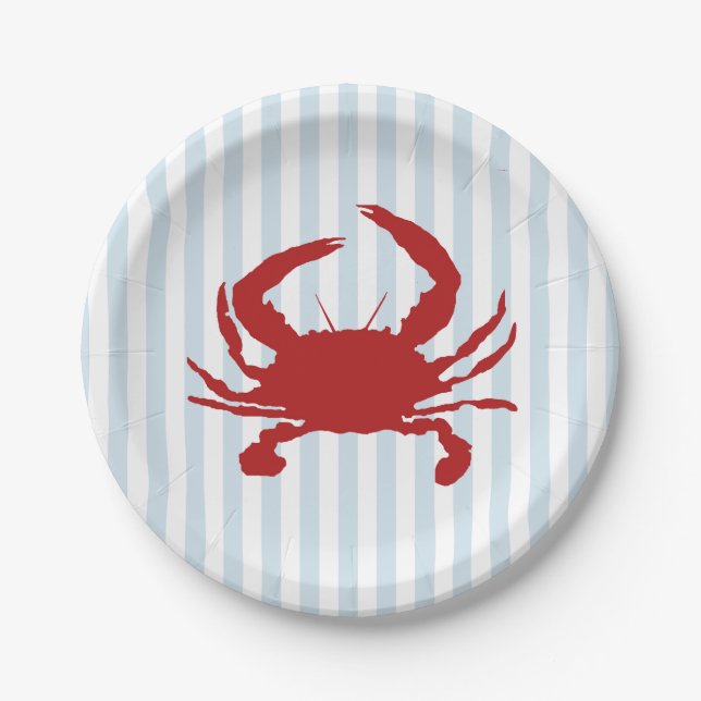 Plato De Papel Red Crab Painting Nautical Stripe Paper Plates (Anverso)