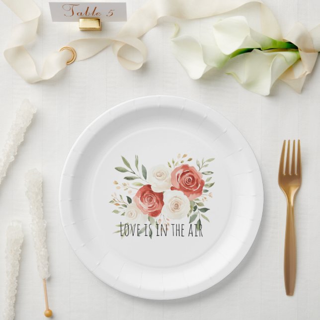 Plato De Papel Red Cream Roses Floral Love Bridal Shower (Boda)