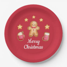 Plato De Papel Red Cute Gingerbread Man Feliz Navidad