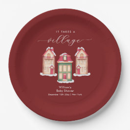 Plato De Papel Red Cute Snow Gingerbread Village Baby Shower 