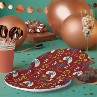 Plato De Papel Red Ethnic Summer Boho Floral Pattern