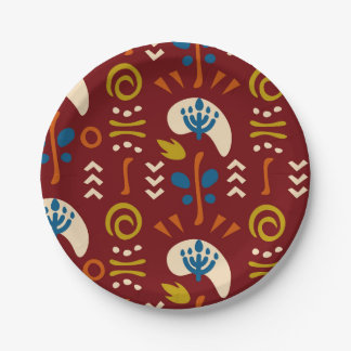 Plato De Papel Red Ethnic Summer Boho Floral Pattern