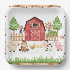 Plato De Papel Red Farm Animals Baby Shower