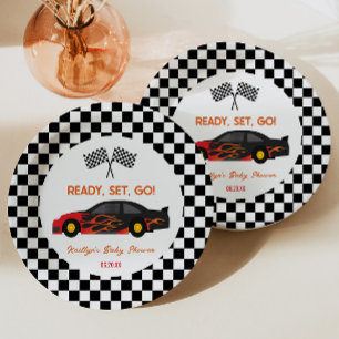 Plato De Papel Red Flame Race Car Ready Go Baby Shower