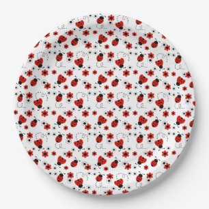 Plato De Papel Red Floral Ladybugs