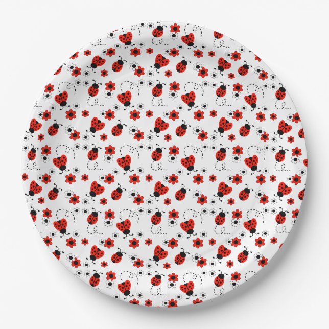 Plato De Papel Red Floral Ladybugs (Anverso)