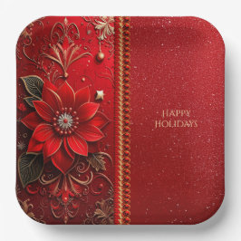 Plato De Papel Red Flower Holiday Paper Plate