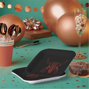 Plato De Papel Red Ghost Dance Buffalo línea de papel negro sq pl