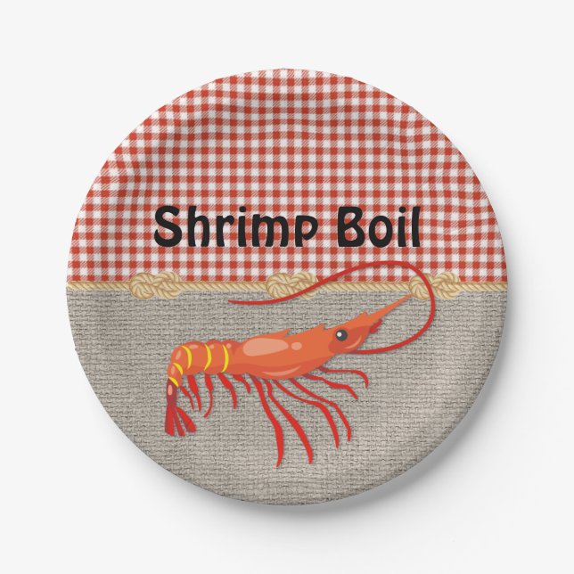 Plato De Papel Red Gingham Burlap Rope Shrimp Boil Fiesta (Anverso)