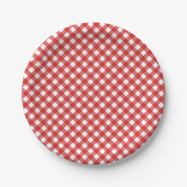 Plato De Papel Red Gingham Checkered BQ Fiesta