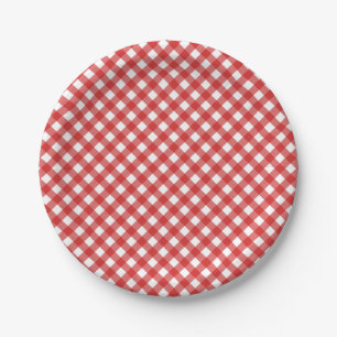 Plato De Papel Red Gingham Checkered BQ Fiesta
