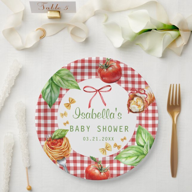 Plato De Papel Red Gingham Italy Holi Cannoli Baby Shower (Boda)
