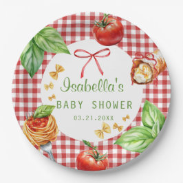 Plato De Papel Red Gingham Italy Holi Cannoli Baby Shower