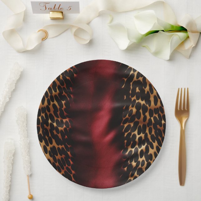 Plato De Papel Red Gold Black Piel de vaca (Boda)