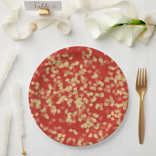 Plato De Papel Red Gold Glam Confetti (Boda)