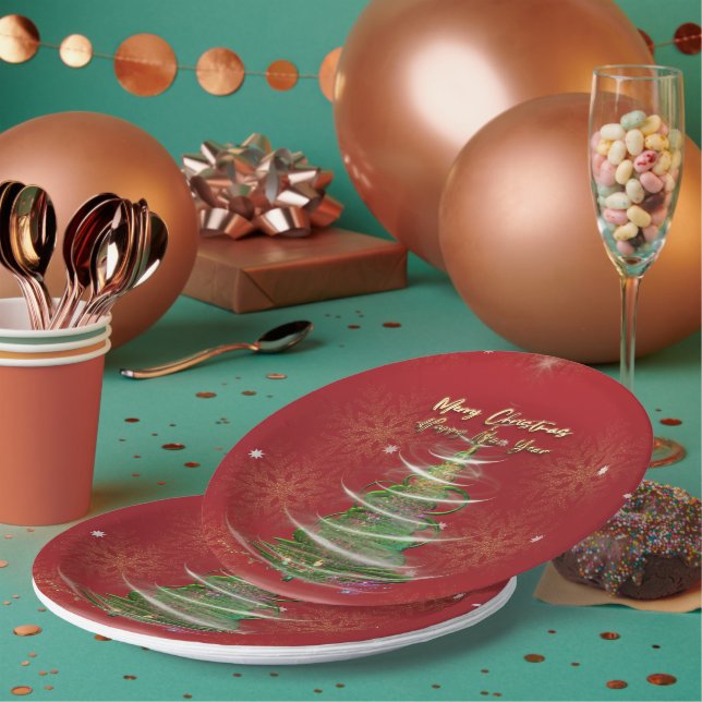 Plato De Papel Red & Gold Snowflake Holiday paper plates  (Multi)