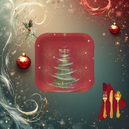 Plato De Papel Red & Gold Snowflake Holiday paper plates