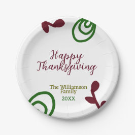 Plato De Papel Red green happy Thanksgiving floral leaf fall