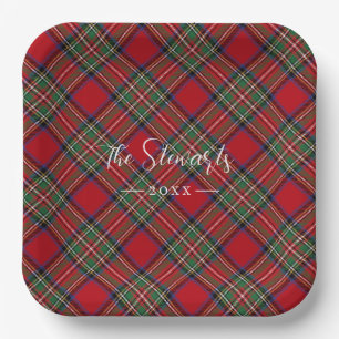 Plato De Papel Red Green Plaid Rustic Stewart Tartán