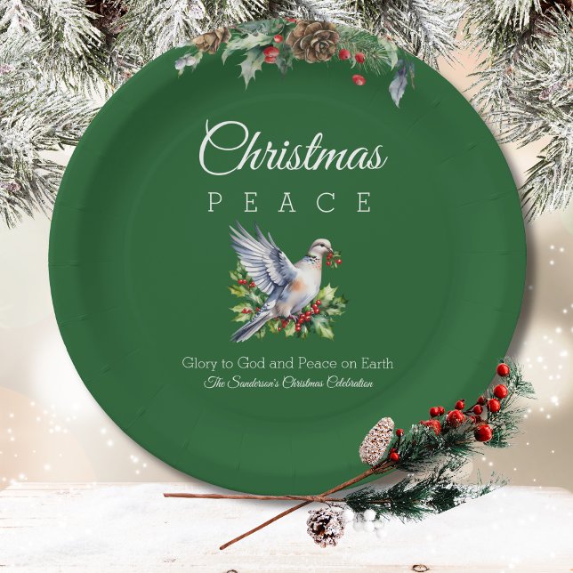 Plato De Papel Red Green White Peace Dove Christian Christmas (Subido por el creador)