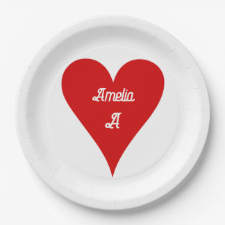 Plato De Papel Red Heart Love Valentine's Day Name & Monogram