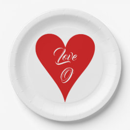 Plato De Papel Red Heart Love Valentine's Day Name & Monogram