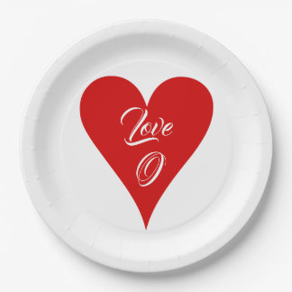 Plato De Papel Red Heart Love Valentine's Day Name & Monogram