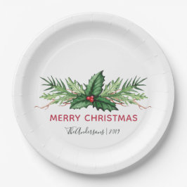 Plato De Papel Red Holly deja vacaciones de Navidades Bouquet