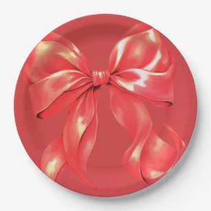 Plato De Papel Red Large Bow Elegant