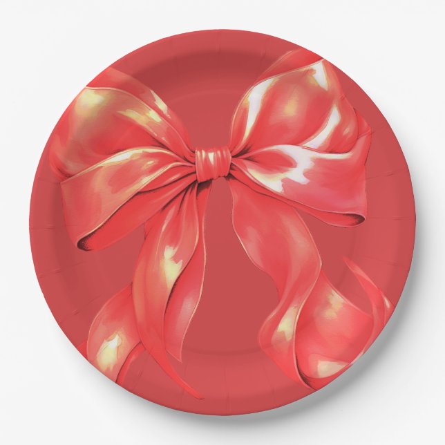 Plato De Papel Red Large Bow Elegant (Anverso)