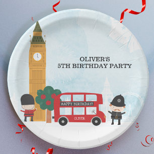 Plato De Papel Red London Bus & Clock Tower Kids Fiesta de cumple