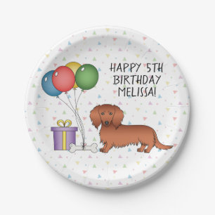 Plato De Papel Red Long Hair Dachshund Cartoon Dog Happy Birday