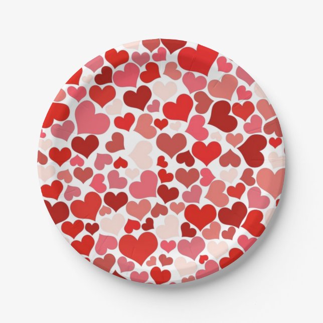 Plato De Papel Red Love Hearts Mosaic Pattern (Anverso)
