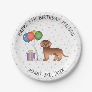 Plato De Papel Red Mini Goldendoodle Cute Cartoon Dog Cumpleaños