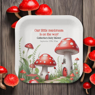 Plato De Papel Red Mushroom Fungi Woodland Baby Shower