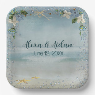 Plato De Papel Red Náutica boda con burbujas