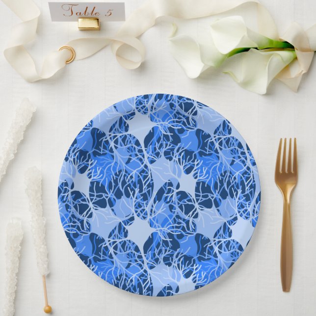 Plato De Papel Red Neuronal Neuronas Azules (Boda)