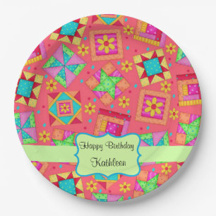 Plato De Papel Red Patchwork QuilBlock Name Happy Birthday