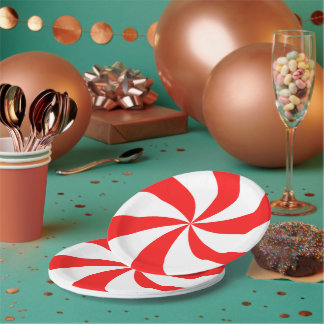Plato De Papel Red Peppermint Swirl