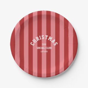 Plato De Papel Red Pink Candy Stripe Navidades Club Social