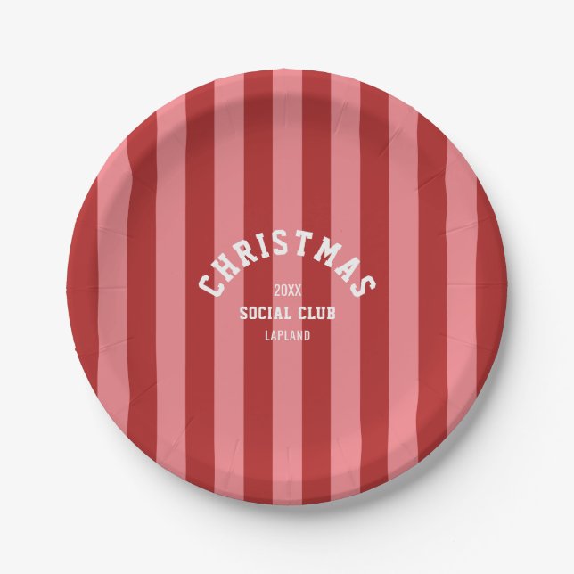 Plato De Papel Red Pink Candy Stripe Navidades Club Social (Anverso)