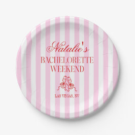Plato De Papel Red Pink Stripes Bachelorette Weekend Party