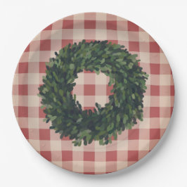 Plato De Papel Red Plaid Gingham Wreath Farmhouse Decoración