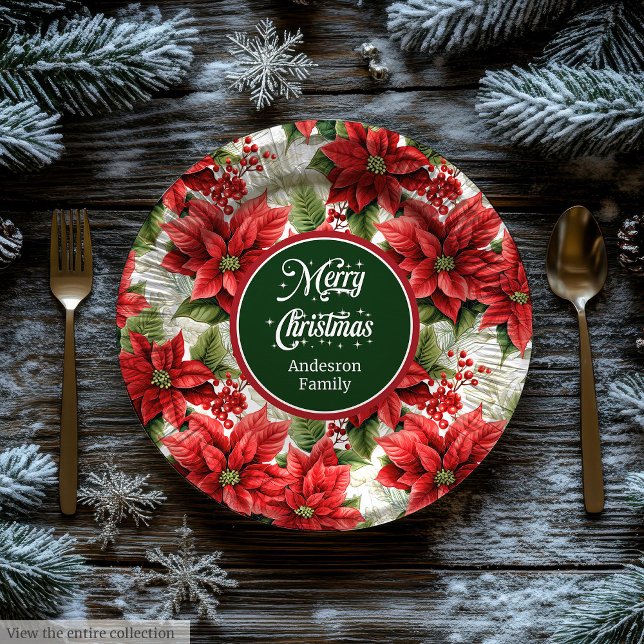 Plato De Papel Red Poinsettia Christmas Custom Elegant Plates  (Red Poinsettia Christmas Custom Elegant Plates )